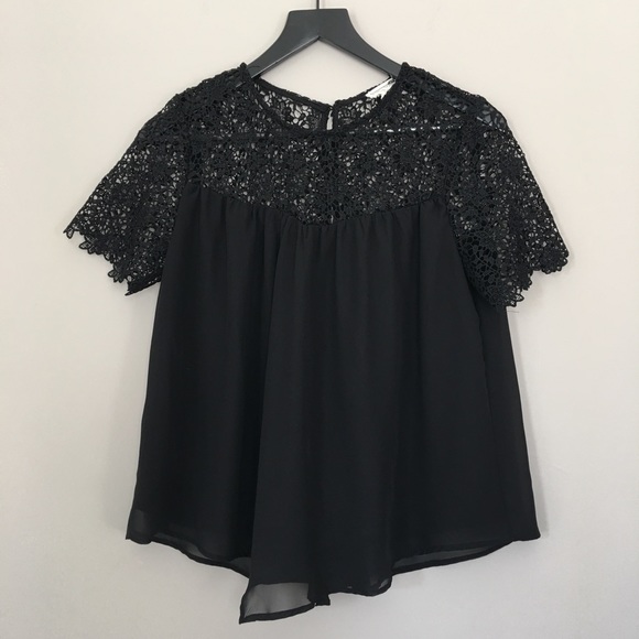 PACSUN La Hearts Black Lace Topped Blouse Size M - Picture 1 of 8